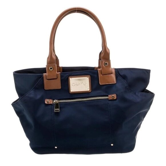 Calvin Klein Navy Nylon Shoulder Bag • Gold-Tone Hardware • NWOT - Picture 1 of 5